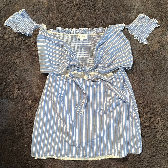 Superdown Blue Strapless Striped Off-Shoulder Top Medium - Picture 2 of 8